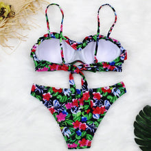 Load image into Gallery viewer, Female Two Piece Swimsuit Low Waist Bikini Floral Printing Swimwear Push Up Bathing Suit Detachable Padded Push Up Striped Bikini Set Two Piece Swimsuit Ladies Vintage Lace Bikini Sets Beach Swimwear