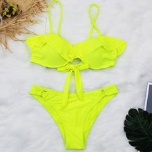 Load image into Gallery viewer, Female Two Piece Swimsuit Low Waist Bikini Floral Printing Swimwear Push Up Bathing Suit Detachable Padded Push Up Striped Bikini Set Two Piece Swimsuit Ladies Vintage Lace Bikini Sets Beach Swimwear