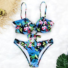 Load image into Gallery viewer, Female Two Piece Swimsuit Low Waist Bikini Floral Printing Swimwear Push Up Bathing Suit Detachable Padded Push Up Striped Bikini Set Two Piece Swimsuit Ladies Vintage Lace Bikini Sets Beach Swimwear