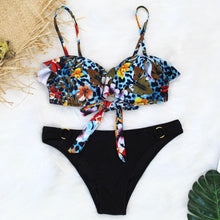 Load image into Gallery viewer, Female Two Piece Swimsuit Low Waist Bikini Floral Printing Swimwear Push Up Bathing Suit Detachable Padded Push Up Striped Bikini Set Two Piece Swimsuit Ladies Vintage Lace Bikini Sets Beach Swimwear