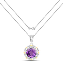 Load image into Gallery viewer, 1.87 Carat Genuine Amethyst and White Diamond 14K Yellow Gold with .925 Sterling Silver Pendant