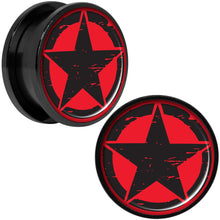 Load image into Gallery viewer, Black Red Distressed Star Black Anodized Screw Fit Plug Set 20mm