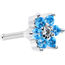 Load image into Gallery viewer, 18G 1/4 Aqua Blue and Clear Cubic Zirconia Gem Flower Nose Bone