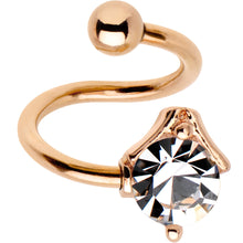 Load image into Gallery viewer, Clear CZ Gem Rose Gold PVD Dewdrop Spiral Twister Top Mount Belly Ring
