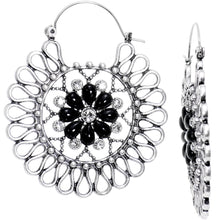 Load image into Gallery viewer, Clear Black Gem Twists and Flowers Tunnel Plug Earrings