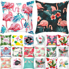 Load image into Gallery viewer, Flamingo Cushion Cover Decor Cushion Case Elegant Tropical Flamingo Pillow Covers Decorative Cotton Linen Square Pillow Cases Cushion Cover Home Decor Car Cushion Cover Pink Pillow Case