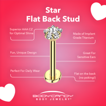 Load image into Gallery viewer, 20G 5/16 3mm CZ Star Gold PVD Medical Grade Titanium Flat Back Earring