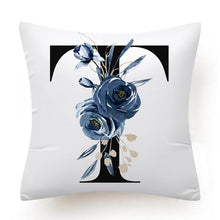 Load image into Gallery viewer, Floral Pillow Covers Alphabet Decorative Pillow Cases ABC Letter Flowers Cushion Covers Blue Flowers Polyester Pillowcase Decorative Sofa Pillows Cover Luxury Soft Materials