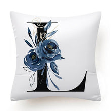 Load image into Gallery viewer, Floral Pillow Covers Alphabet Decorative Pillow Cases ABC Letter Flowers Cushion Covers Blue Flowers Polyester Pillowcase Decorative Sofa Pillows Cover Luxury Soft Materials
