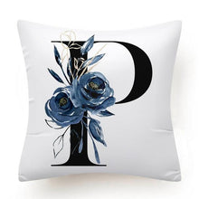 Load image into Gallery viewer, Floral Pillow Covers Alphabet Decorative Pillow Cases ABC Letter Flowers Cushion Covers Blue Flowers Polyester Pillowcase Decorative Sofa Pillows Cover Luxury Soft Materials