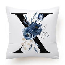 Load image into Gallery viewer, Floral Pillow Covers Alphabet Decorative Pillow Cases ABC Letter Flowers Cushion Covers Blue Flowers Polyester Pillowcase Decorative Sofa Pillows Cover Luxury Soft Materials