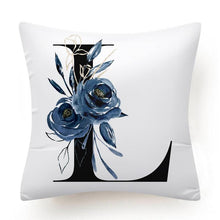 Load image into Gallery viewer, Floral Pillow Covers Alphabet Decorative Pillow Cases ABC Letter Flowers Cushion Covers Blue Flowers Polyester Pillowcase Decorative Sofa Pillows Cover Luxury Soft Materials