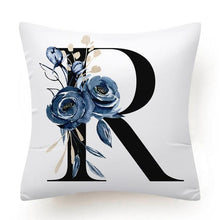 Load image into Gallery viewer, Floral Pillow Covers Alphabet Decorative Pillow Cases ABC Letter Flowers Cushion Covers Blue Flowers Polyester Pillowcase Decorative Sofa Pillows Cover Luxury Soft Materials