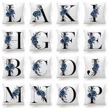 Load image into Gallery viewer, Floral Pillow Covers Alphabet Decorative Pillow Cases ABC Letter Flowers Cushion Covers Blue Flowers Polyester Pillowcase Decorative Sofa Pillows Cover Luxury Soft Materials