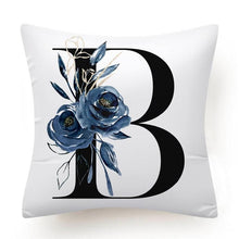 Load image into Gallery viewer, Floral Pillow Covers Alphabet Decorative Pillow Cases ABC Letter Flowers Cushion Covers Blue Flowers Polyester Pillowcase Decorative Sofa Pillows Cover Luxury Soft Materials