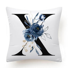 Load image into Gallery viewer, Floral Pillow Covers Alphabet Decorative Pillow Cases ABC Letter Flowers Cushion Covers Blue Flowers Polyester Pillowcase Decorative Sofa Pillows Cover Luxury Soft Materials