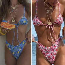 Load image into Gallery viewer, Floral Print Bikini String Swimsuit High Cut Bikini Set Bathing Suit Women's Swimsuit Halter Ribbed Polka Dot Tie Dye String Bathing Suit Bikini Set Women Swimwear High Waist Bikinis Beach