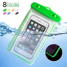 Load image into Gallery viewer, Florescent Universal Waterproof Phone Pouch Case Diving Swimming Bag Luminous Mobile Cover For Phone Sports Beach Pool 6 inch Universal Water Proof Mobile Pouch/Case Cover for Rain Protection & Under Water Swimming Bag Case and Strap