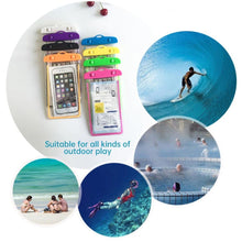 Load image into Gallery viewer, Florescent Universal Waterproof Phone Pouch Case Diving Swimming Bag Luminous Mobile Cover For Phone Sports Beach Pool 6 inch Universal Water Proof Mobile Pouch/Case Cover for Rain Protection & Under Water Swimming Bag Case and Strap