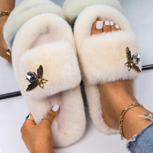 Load image into Gallery viewer, Fluffy Slippers Rhinestone Butterfly Faux Fur Slides Women Sandals Platform Flip Flops Crystal Indoor Slippers Faux Fur Slippers Comfy Open Toe Two Slides Lining And Rubber Sole