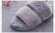 Load image into Gallery viewer, Fluffy Slippers Women Cozy Faux Fur Cross Indoor Floor Slides Flat Soft Furry Shoes Fluffy Furry Fur Slippers Flip Flop Open Toe Cozy House Memory Foam Sandals Slides Soft Flat Comfy Slippers