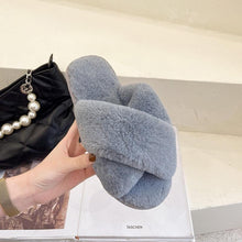 Load image into Gallery viewer, Fluffy Slippers Women Cozy Faux Fur Cross Indoor Floor Slides Flat Soft Furry Shoes Fluffy Furry Fur Slippers Flip Flop Open Toe Cozy House Memory Foam Sandals Slides Soft Flat Comfy Slippers