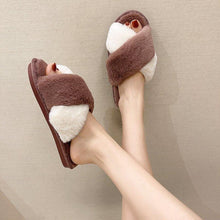 Load image into Gallery viewer, Fluffy Slippers Women Cozy Faux Fur Cross Indoor Floor Slides Flat Soft Furry Shoes Fluffy Furry Fur Slippers Flip Flop Open Toe Cozy House Memory Foam Sandals Slides Soft Flat Comfy Slippers