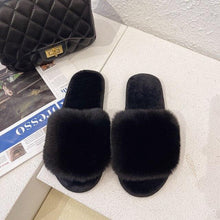 Load image into Gallery viewer, Fluffy Slippers Women Cozy Faux Fur Cross Indoor Floor Slides Flat Soft Furry Shoes Fluffy Furry Fur Slippers Flip Flop Open Toe Cozy House Memory Foam Sandals Slides Soft Flat Comfy Slippers