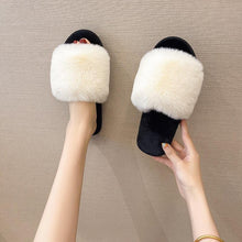 Load image into Gallery viewer, Fluffy Slippers Women Cozy Faux Fur Cross Indoor Floor Slides Flat Soft Furry Shoes Fluffy Furry Fur Slippers Flip Flop Open Toe Cozy House Memory Foam Sandals Slides Soft Flat Comfy Slippers