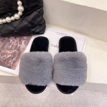 Load image into Gallery viewer, Fluffy Slippers Women Cozy Faux Fur Cross Indoor Floor Slides Flat Soft Furry Shoes Fluffy Furry Fur Slippers Flip Flop Open Toe Cozy House Memory Foam Sandals Slides Soft Flat Comfy Slippers