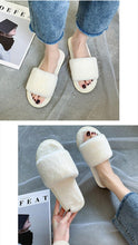 Load image into Gallery viewer, Fluffy Slippers Women Cozy Faux Fur Cross Indoor Floor Slides Flat Soft Furry Shoes Fluffy Furry Fur Slippers Flip Flop Open Toe Cozy House Memory Foam Sandals Slides Soft Flat Comfy Slippers