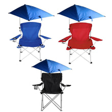 Load image into Gallery viewer, Foldable Beach Chair with Detachable Armrest Adjustable Canopy Stool with Cup Holder