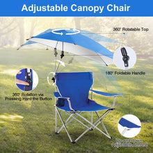 Load image into Gallery viewer, Foldable Beach Chair with Detachable Armrest Adjustable Canopy Stool with Cup Holder