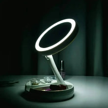 Load image into Gallery viewer, Foldable LED Vanity Mirror With Storage Box, Double-sided 1X & 10X Magnifying Retractable Mirror