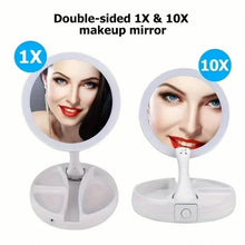Load image into Gallery viewer, Foldable LED Vanity Mirror With Storage Box, Double-sided 1X & 10X Magnifying Retractable Mirror