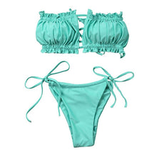 Load image into Gallery viewer, Folds Bikini Women Swimwear Bathing Suit Women's Ruffle Tie Side Bikini Set High Cut Strapless Padded Solid Bathing Suit Bikini Micro Swimsuit Female Push up Two-Piece Suit Summer