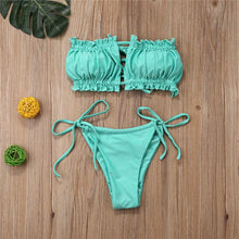 Load image into Gallery viewer, Folds Bikini Women Swimwear Bathing Suit Women's Ruffle Tie Side Bikini Set High Cut Strapless Padded Solid Bathing Suit Bikini Micro Swimsuit Female Push up Two-Piece Suit Summer