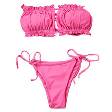 Load image into Gallery viewer, Folds Bikini Women Swimwear Bathing Suit Women's Ruffle Tie Side Bikini Set High Cut Strapless Padded Solid Bathing Suit Bikini Micro Swimsuit Female Push up Two-Piece Suit Summer