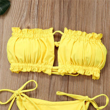 Load image into Gallery viewer, Folds Bikini Women Swimwear Bathing Suit Women's Ruffle Tie Side Bikini Set High Cut Strapless Padded Solid Bathing Suit Bikini Micro Swimsuit Female Push up Two-Piece Suit Summer