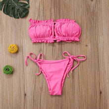 Load image into Gallery viewer, Folds Bikini Women Swimwear Bathing Suit Women's Ruffle Tie Side Bikini Set High Cut Strapless Padded Solid Bathing Suit Bikini Micro Swimsuit Female Push up Two-Piece Suit Summer