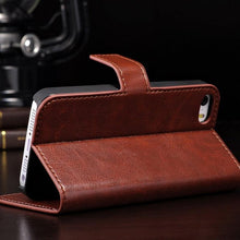 Load image into Gallery viewer, For iPhone X Case Cover for iPhone 8 7 6 6S Plus 5 5S 5SE Luxury PU Leather Flip Wallet Phone Cases Black Simple Card Holder With Magnetic Button Flip Leather Cover