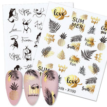 Load image into Gallery viewer, French Line Nail Water Decal Flower Marble Leaf Girl Stickers on Nails Water Ink Transfer Slider Nail Stickers Decor Kids Nails Art Decoration Nail Strips Shiny French Tip Guides Stickers French Nail Stickers Form Fringe Guides