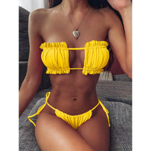 Load image into Gallery viewer, Frill Trim Bandeau Tie Side Bikini Swimsuit