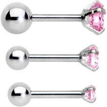 Load image into Gallery viewer, 18G 1/4 Pink CZ Gem Tragus Cartilage Earring 3 Pack Set