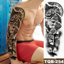 Load image into Gallery viewer, Full Arm Temporary Tattoos 8 Sheets and Half Arm Shoulder Waterproof Tattoos Elegant Large Lion Sleeve Sticker Tattoo Waterproof Temporary Big Wolf Tatoos For Men and Women