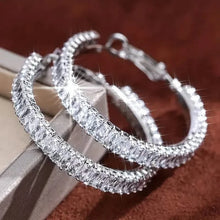 Load image into Gallery viewer, Full Rectangular Shiny Synthetic Zirconia Decorative Hoop Earrings