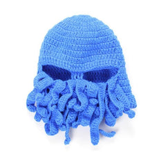 Load image into Gallery viewer, Funny Party Octopus Beard Hat Unisex Animal Cthulhu Crocheted Tentacle Knit Wind Mask Ski Cap Halloween Hats Bear Boys Octopus Beanie Hat For Men Winter Warm Skiing Biking Costume Squid Mask Foldaway Beard Octopus Pirate Hats Bearded Caps