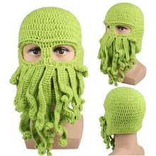 Load image into Gallery viewer, Funny Party Octopus Beard Hat Unisex Animal Cthulhu Crocheted Tentacle Knit Wind Mask Ski Cap Halloween Hats Bear Boys Octopus Beanie Hat For Men Winter Warm Skiing Biking Costume Squid Mask Foldaway Beard Octopus Pirate Hats Bearded Caps