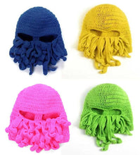 Load image into Gallery viewer, Funny Party Octopus Beard Hat Unisex Animal Cthulhu Crocheted Tentacle Knit Wind Mask Ski Cap Halloween Hats Bear Boys Octopus Beanie Hat For Men Winter Warm Skiing Biking Costume Squid Mask Foldaway Beard Octopus Pirate Hats Bearded Caps