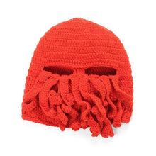 Load image into Gallery viewer, Funny Party Octopus Beard Hat Unisex Animal Cthulhu Crocheted Tentacle Knit Wind Mask Ski Cap Halloween Hats Bear Boys Octopus Beanie Hat For Men Winter Warm Skiing Biking Costume Squid Mask Foldaway Beard Octopus Pirate Hats Bearded Caps